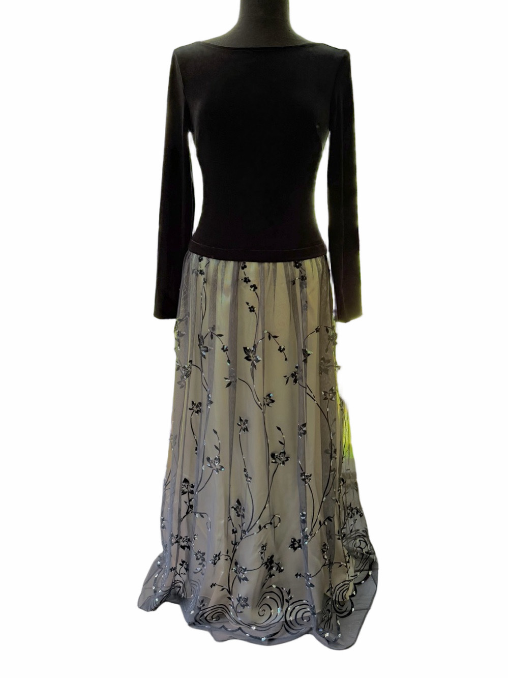 VINTAGE Petra Evening Gown Black Velvet Bodice Net Tulle Satin Glitter size 6